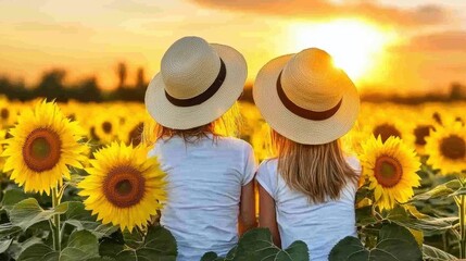 Captivating Sunset Amidst a Vibrant Sunflower Field Exuding Serenity and Wonder