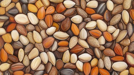 Diverse Assortment of Nuts and Seeds on a Wooden Background