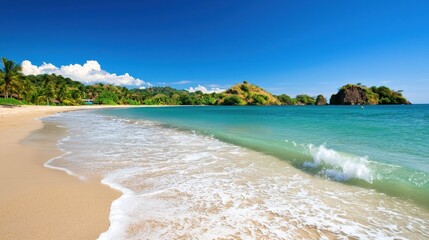 Idyllic Tropical Beach with Turquoise Waters and Lush Palm Trees in Paradise Destination