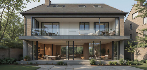 Fototapeta premium Historic Preservation and Modern Extension Prompt: Design a modern extension to a historic building that maintains the original character while integrating contemporary elements. 