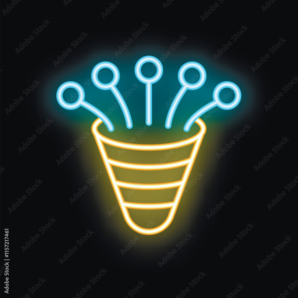 Poster glowing neon sales funnel attracting potential customers, symbolizing the process of converting traf