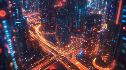 Smart digital Innovation city with connection network reciprocity over the cityscape. of future smart wireless digital city and social media networking systems that connects people with in city