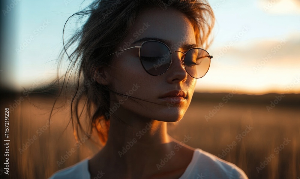 Sticker A woman wearing sunglasses and a white shirt