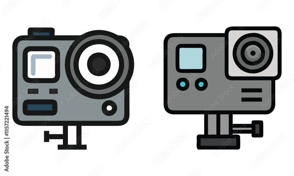 Poster modern action camera icons in color, vector illustration of two modern action camera icons in color,