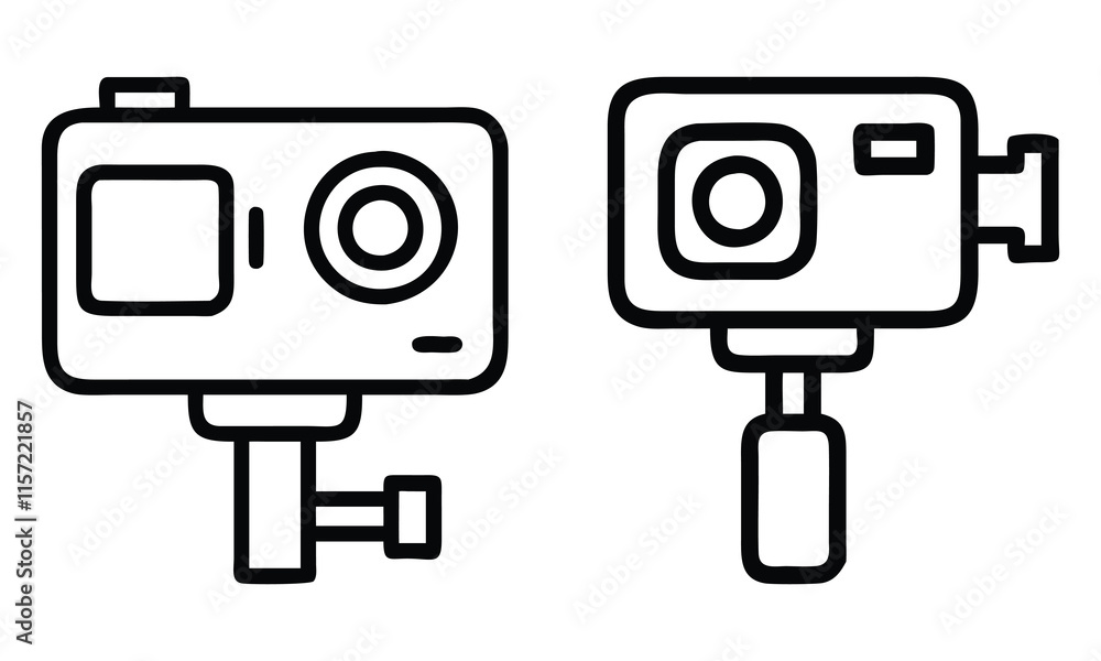 Poster action camera icons in line art style, vector illustration of two action camera icons in minimal lin