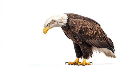 Obraz premium A bald eagle is standing on a white background
