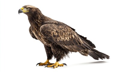Obraz premium A large eagle is standing on a white background