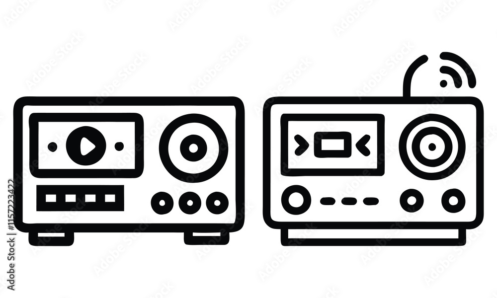 Poster audio player and stereo system icons, vector illustration of two audio player and stereo system icon