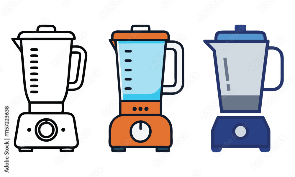 Poster blender icons in various color styles, vector illustration of three blender icons in different desig