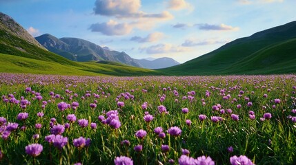 Breathtaking Alpine Meadow with Vibrant Wildflowers and Majestic Mountains in the Background