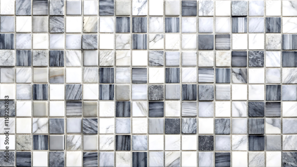 Poster gray and white mosaic marble wall tile texture in geometric square shape pattern for background and 
