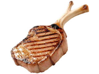 Pork chop dinner Grilled bone-in pork chop, applesauce, creative sides, transparent bg, earthy tones