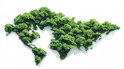 An artistic representation of lush greenery shaped like a world map, embodying nature and environmental themes.
