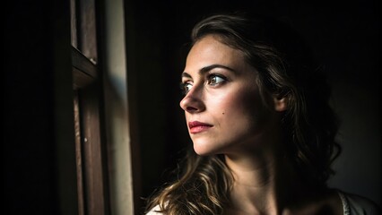 in a dark room a dramatic portrait of beautiful girl and lady