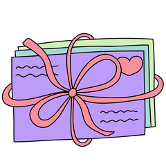 Sweet Valentine's day doodle with a love letter tied with a pink bow.