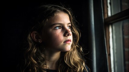 in a dark room a dramatic portrait of beautiful girl and lady