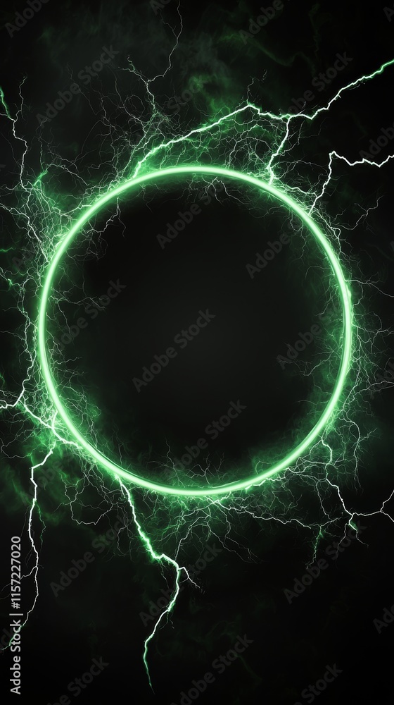 Aufkleber green electric lightning is surrounding a circular frame on a dark background creating a powerful an