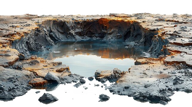 A hole in the ground with a white backdrop, Generative Ai.