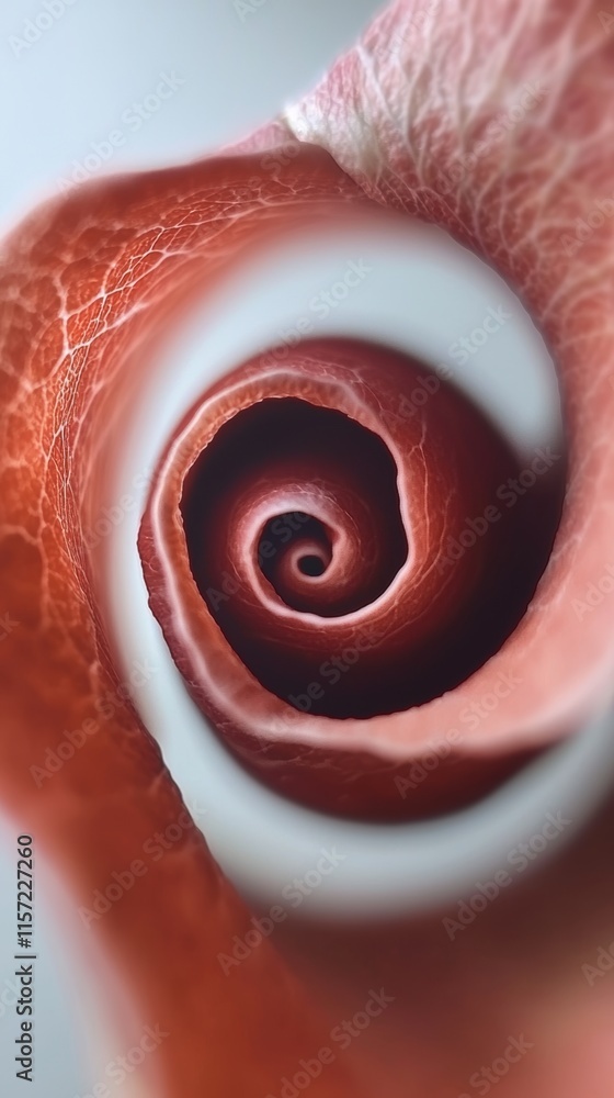 Poster capturing a mesmerizing red spiral in close-up, swirling into a hypnotic vortex, illuminated by soft