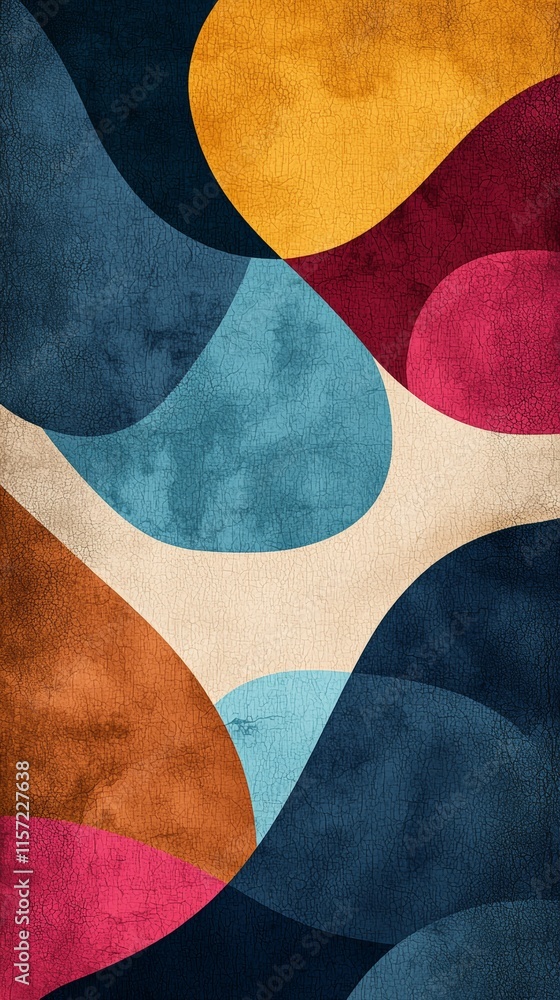 Poster Modern abstract background featuring overlapping rounded shapes in various colors with a cracked texture effect, creating a visually appealing and artistic composition
