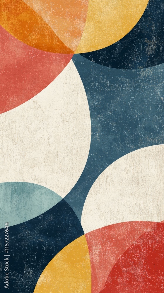 Aufkleber intertwining colorful circles form a vibrant abstract composition, enhanced by a subtle grunge textu