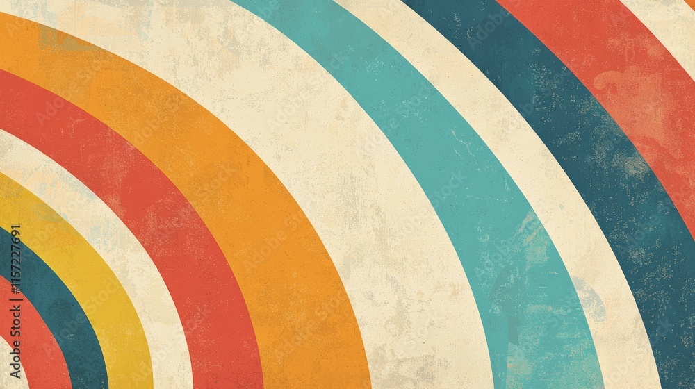 Aufkleber colorful concentric arcs creating a retro design on a textured background, evoking a vintage and vib