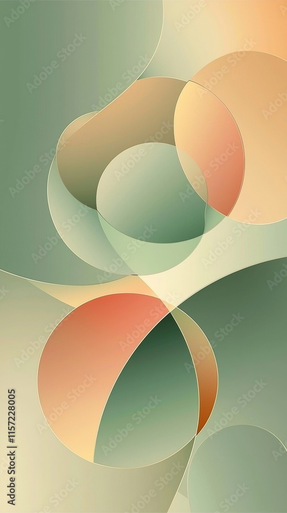 Poster Intertwined circular shapes form an abstract composition, showcasing a harmonious blend of green, orange, and yellow hues, creating a visually appealing gradient effect