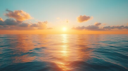 Fototapeta premium Serene ocean sunset with calm waves and vibrant sky.