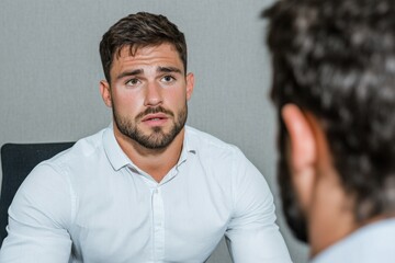 An HR manager conducting an exit interview in a private office, with the employee expressing their feedback in a calm setting