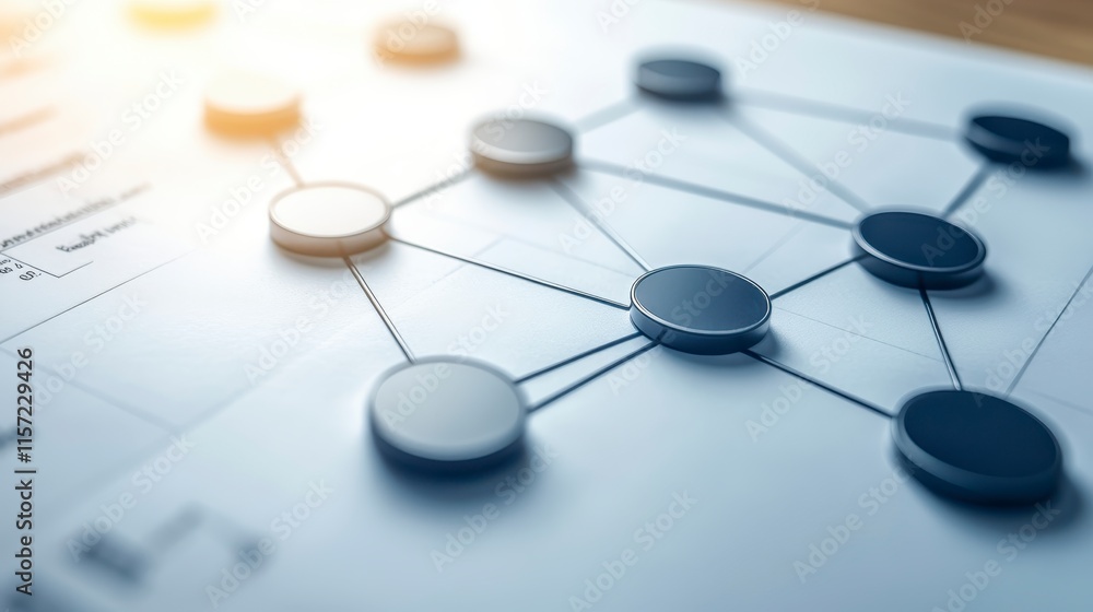 Poster a close-up of a network diagram featuring interconnected nodes on a sheet of paper, illustrating dat
