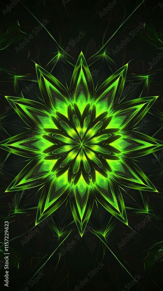 Aufkleber green flower with sharp petals blooming on a dark background creating concentric shapes and radiatin