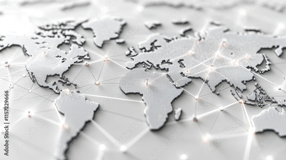 Poster a modern, abstract representation of a world map with interconnected lines, symbolizing global conne