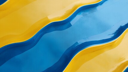 Obraz premium Smooth, undulating shapes in vibrant yellow and blue create a dynamic and visually appealing abstract background, suitable for various design projects