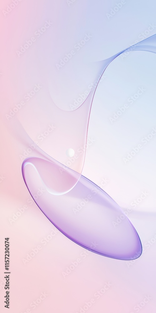 Poster smooth, translucent shapes in pastel pink and purple intertwine and overlap, creating a dreamy and e