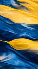 Blue and yellow wavy stripes intertwine and flow, creating a dynamic and visually captivating abstract composition with a sense of motion and energy