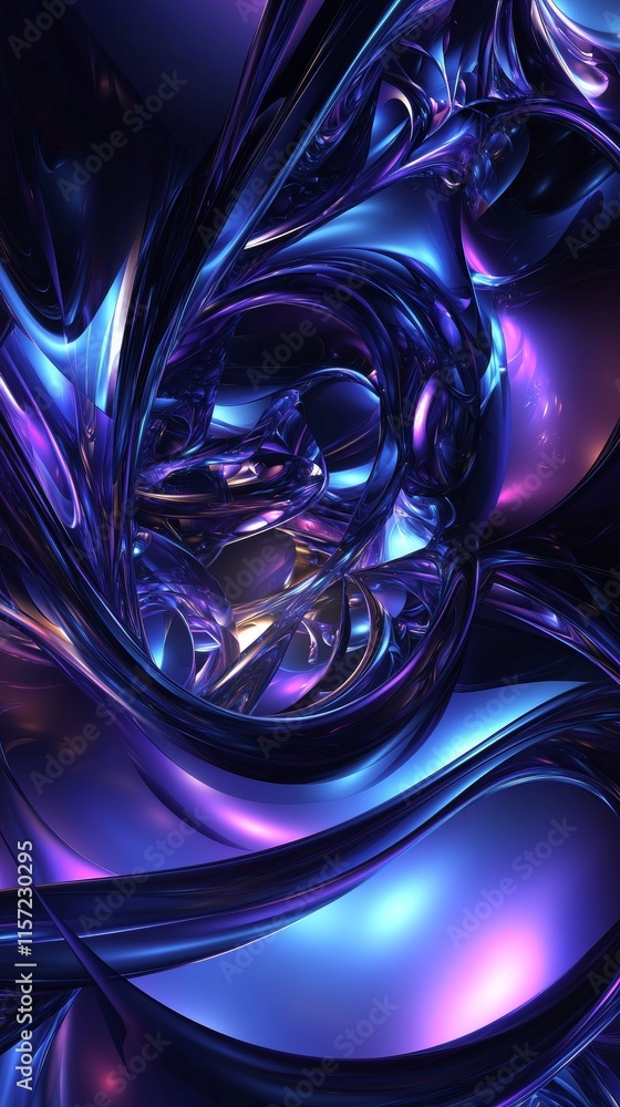 Poster smooth, metallic swirls intertwine, creating a captivating abstract composition with a vibrant blend