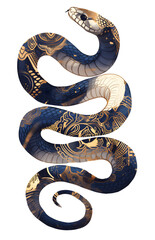 Obraz premium Snake with a whimsical patterned ornament skin scales. Chinese New Year 2025 Zodiac Snake. Isolated clip art design element.