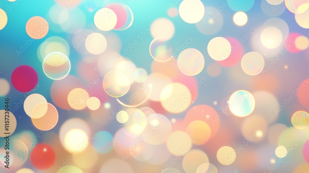 Poster colorful bokeh lights floating on a pastel background create a festive and dreamlike atmosphere, per