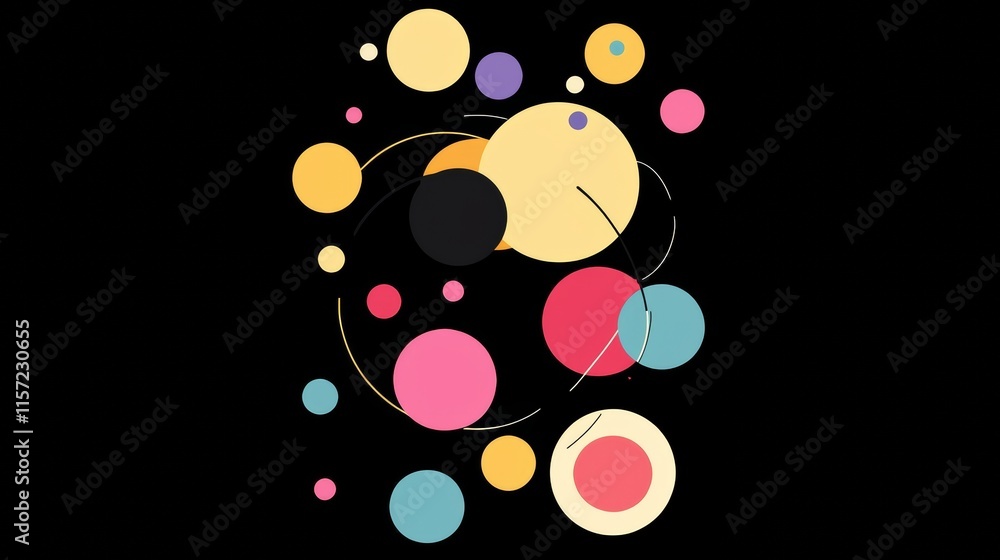 Poster colorful circles of varying sizes and intersecting lines create a dynamic and visually appealing abs