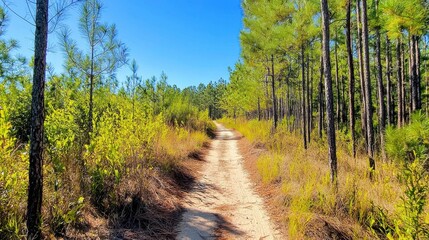 Tranquil Forest Trail Winding Through the Lush Greenery of a Serene Wilderness Landscape
