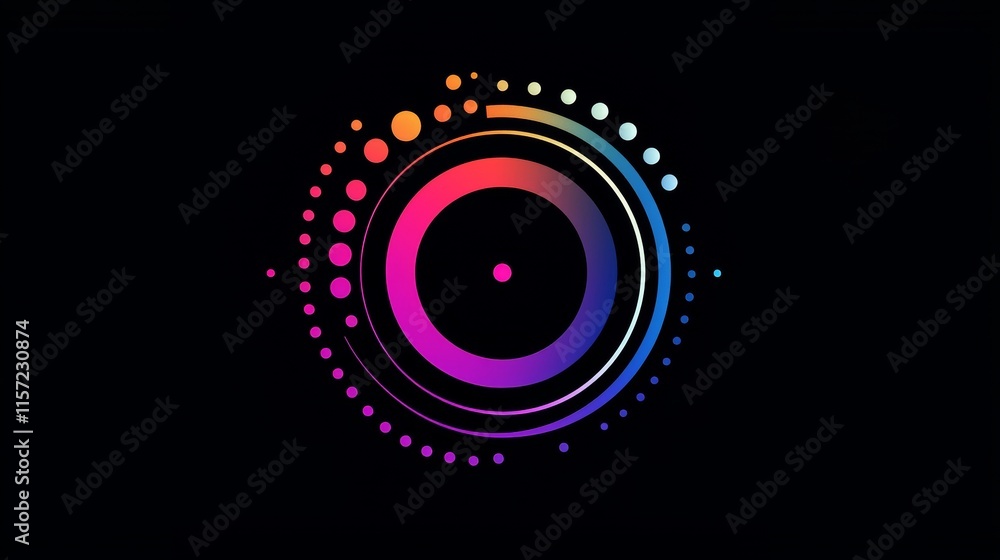 Poster colorful gradient circles are rotating against a black background, creating a stunning visual effect