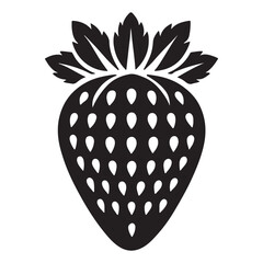 Strawberry Silhouette Vector Illustration, Solid White Background.