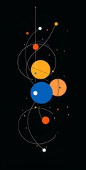 Obraz premium Abstract representation of a planetary system with colorful planets and orbits intertwined, conveying a sense of cosmic harmony and motion against a dark background