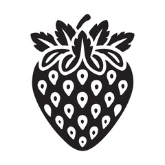Strawberry Silhouette Vector Illustration, Solid White Background.