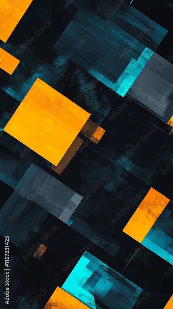 Aufkleber abstract geometric composition featuring overlapping rectangles in shades of yellow, blue, and grey 