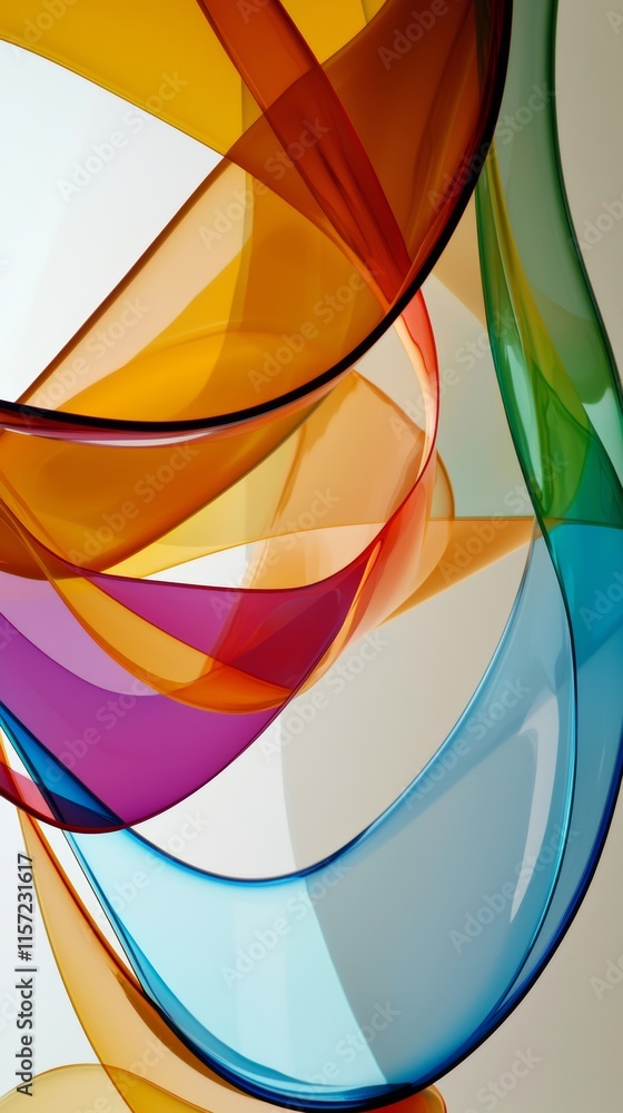 Poster smooth, translucent ribbons of vibrant glass intertwine and flow creating a dynamic and colorful abs