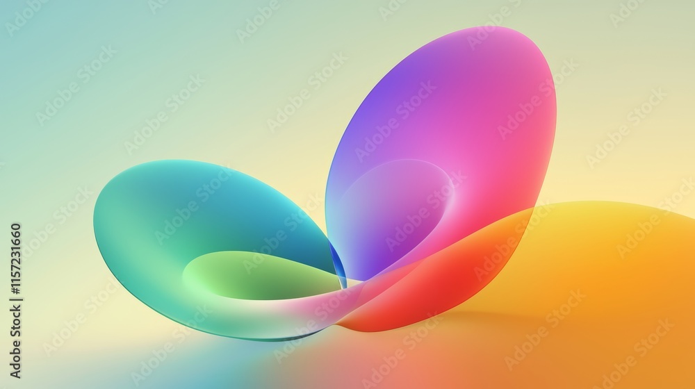 Poster intertwining abstract shapes in vibrant colors create a captivating and modern visual design, enhanc
