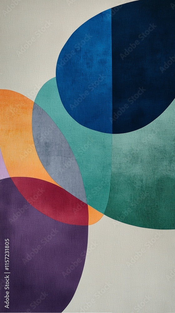 Poster colorful abstract background with overlapping circles in various colors and textures creating a mode