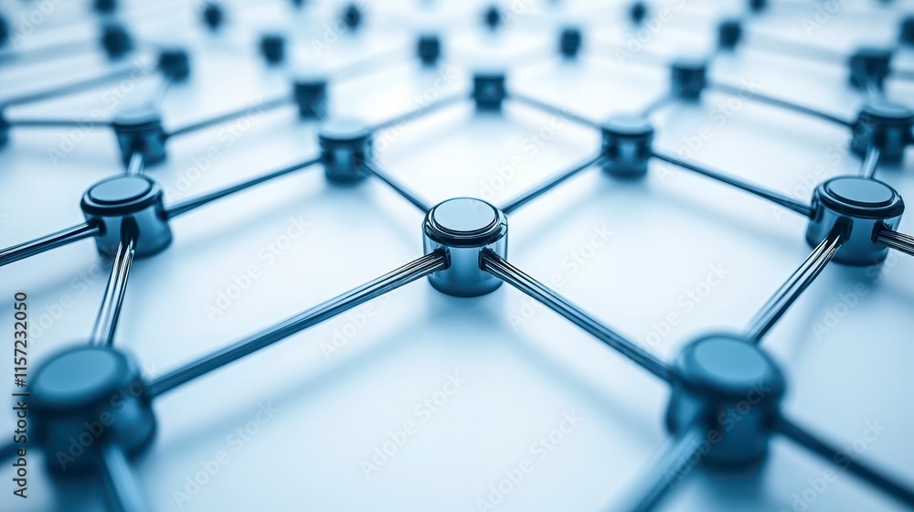 Poster a close-up of a network structure with interconnected nodes and lines, showcasing a modern and techn