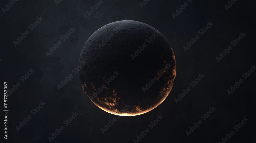 Poster partially illuminated dark and desolate planet rotating in the vastness of space, creating a strikin